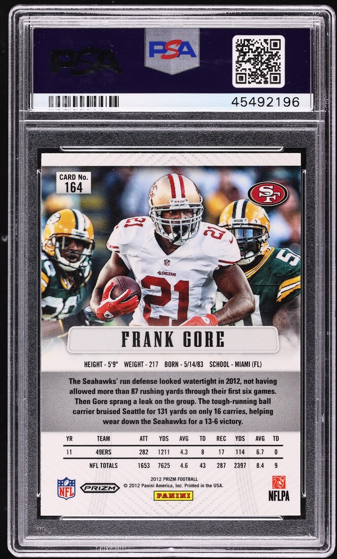 2012 Panini Prizm Green Frank Gore #164 PSA 10 GEM MINT