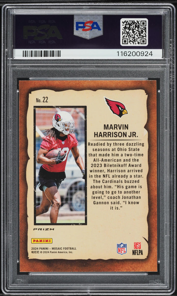 2024 Panini Mosaic Notoriety Marvin Harrison Jr. ROOKIE #22 PSA 10 GEM MINT