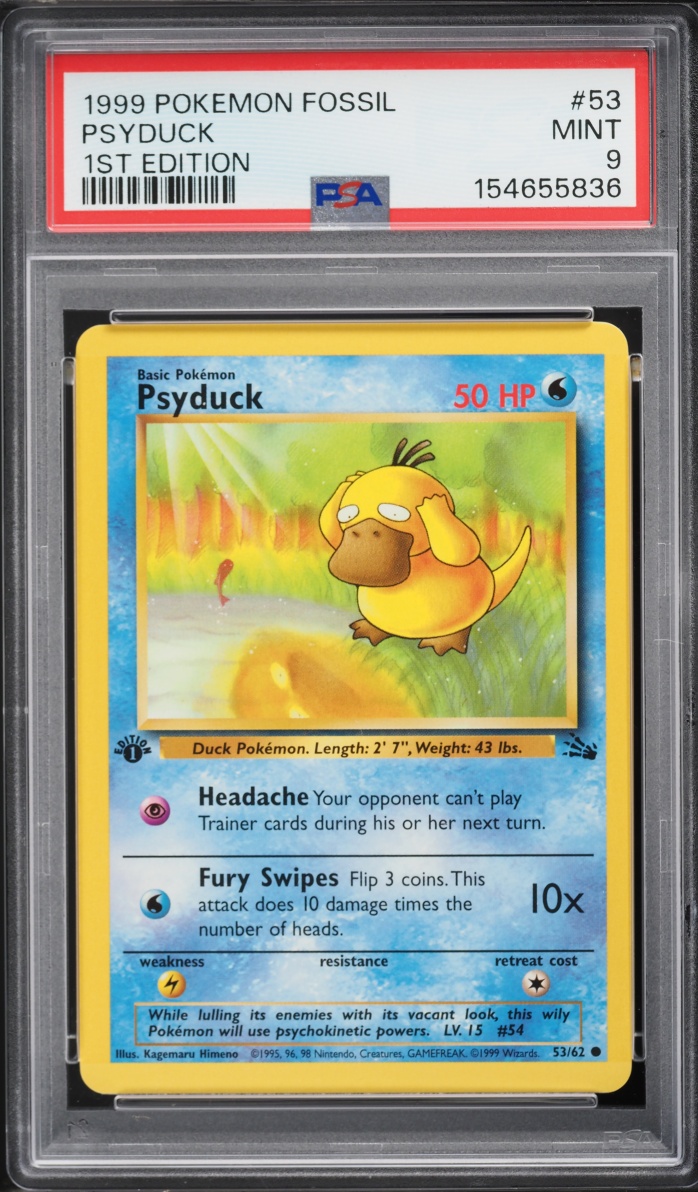 1999 Pokemon Fossil 1st Edition Psyduck #53 PSA 9 MINT