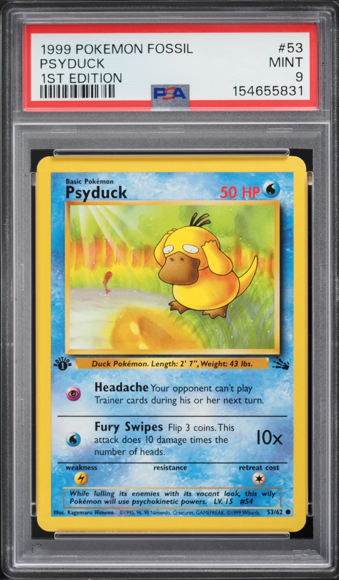 1999 Pokemon Fossil 1st Edition Psyduck #53 PSA 9 MINT