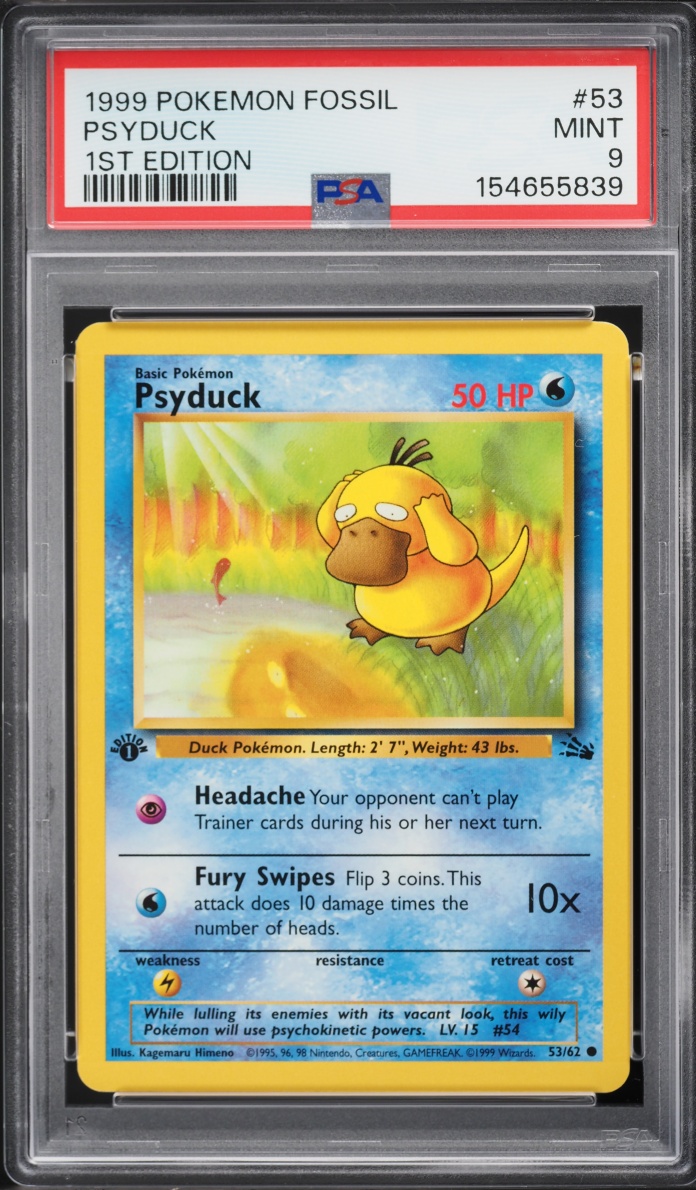 1999 Pokemon Fossil 1st Edition Psyduck #53 PSA 9 MINT