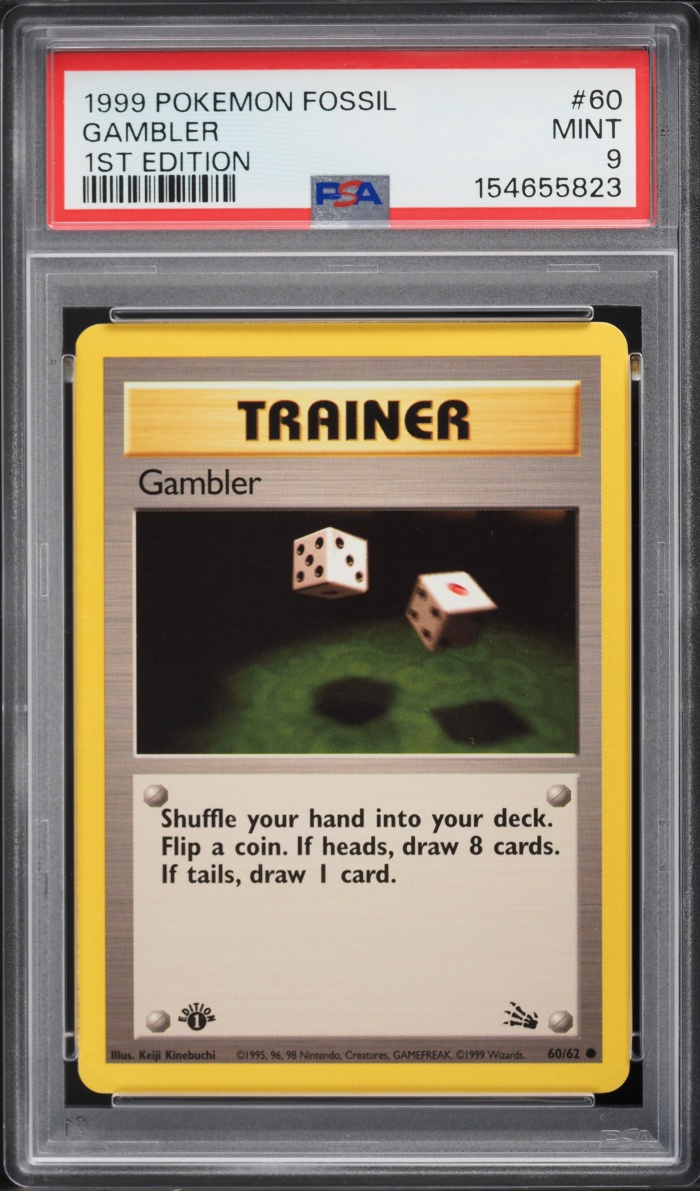 1999 Pokemon Fossil 1st Edition Gambler #60 PSA 9 MINT