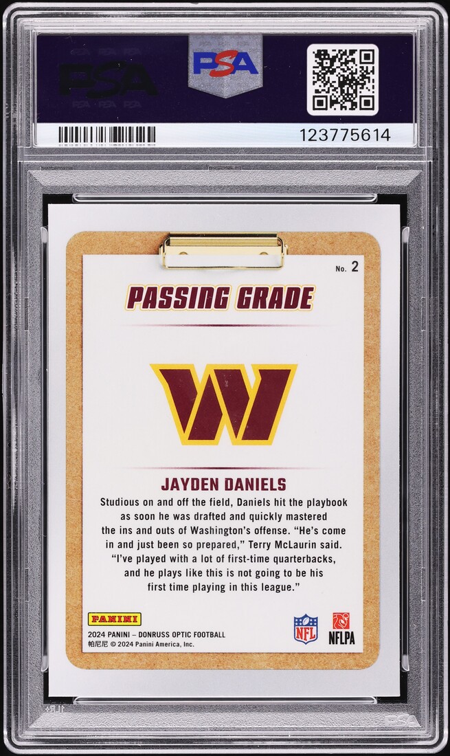 2024 Donruss Optic Passing Grade Jayden Daniels ROOKIE #2 PSA 8 NM-MT