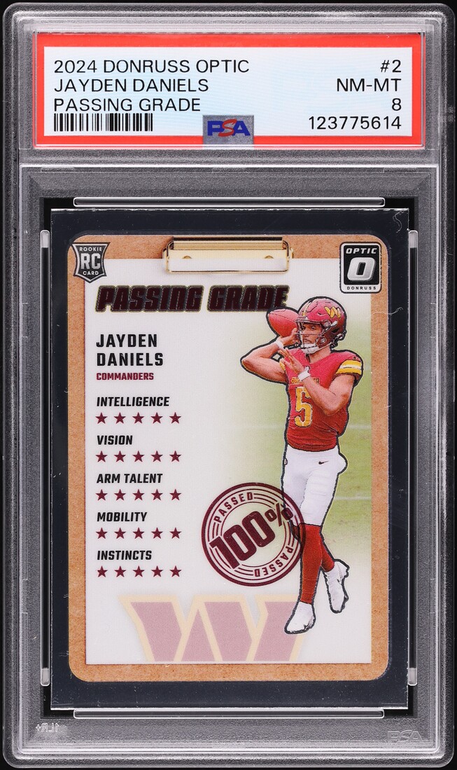 2024 Donruss Optic Passing Grade Jayden Daniels ROOKIE #2 PSA 8 NM-MT