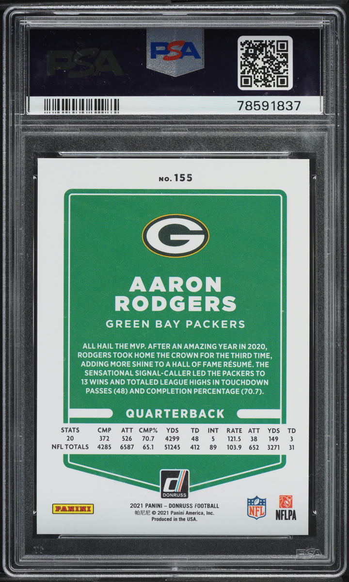 2021 Donruss Variation Press Proof Premium Aaron Rodgers #155 PSA 10 GEM MINT