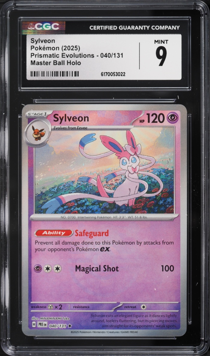 2025 Pokemon Scarlet & Violet Prismatic Evolutions Master Ball Holo Sylveon #40 CGC 9 Mint