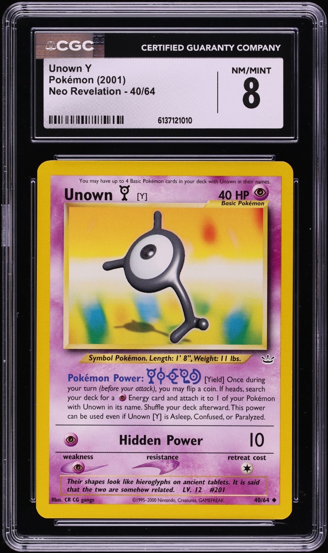 2001 Pokemon Neo Revelation Unown Y #40 CGC 8 NM-MT