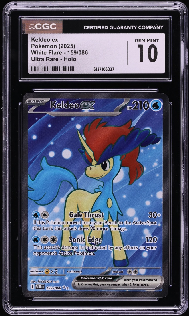 2025 Pokemon Scarlet & Violet White Flare Full Art Keldeo ex #159 CGC 10 GEM MINT