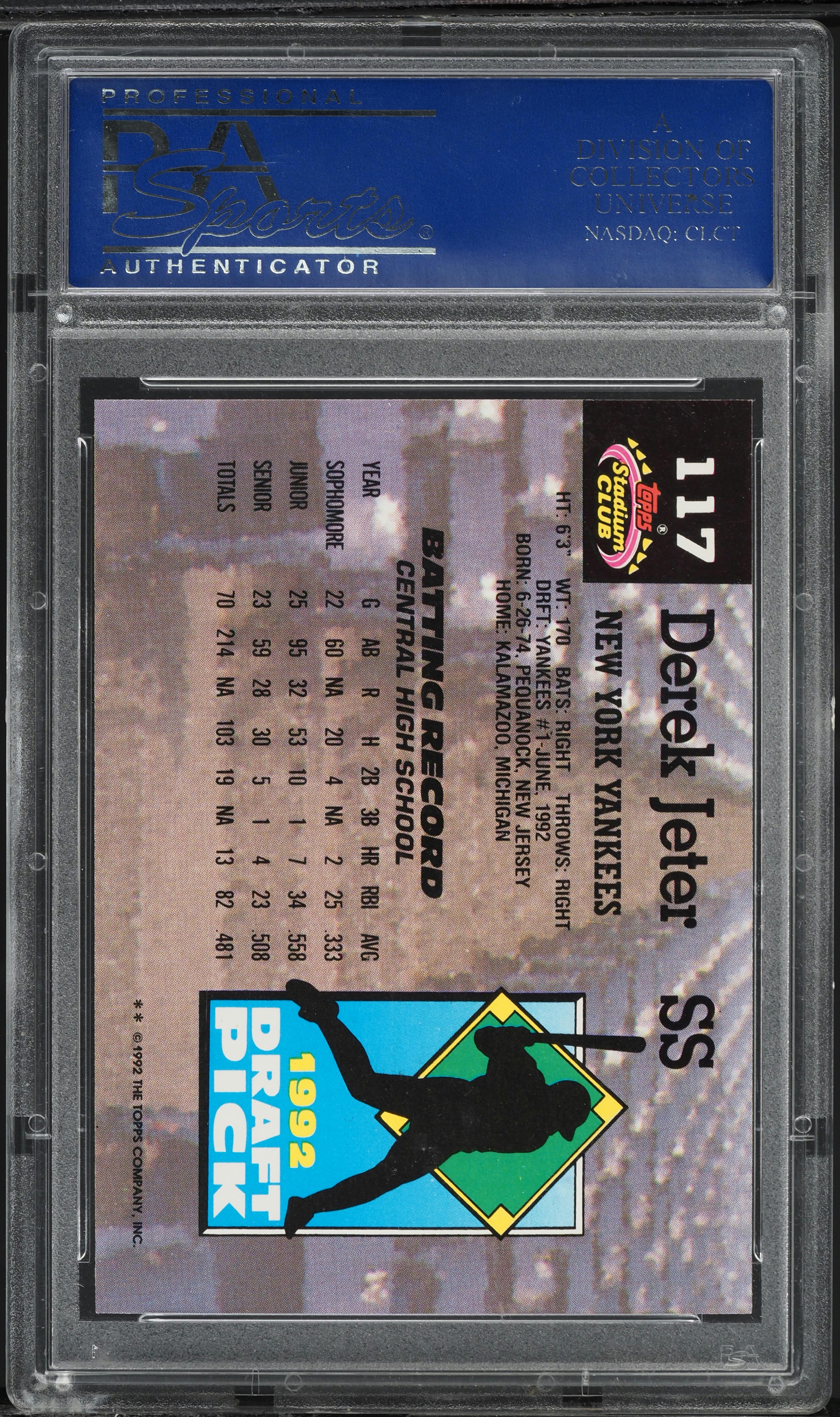 1993 Stadium Club Murphy Derek Jeter ROOKIE #117 PSA 10 GEM