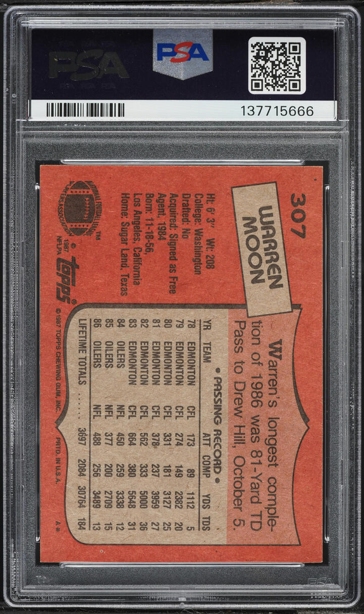 1987 Topps Football Warren Moon #307 PSA 8 NM-MT