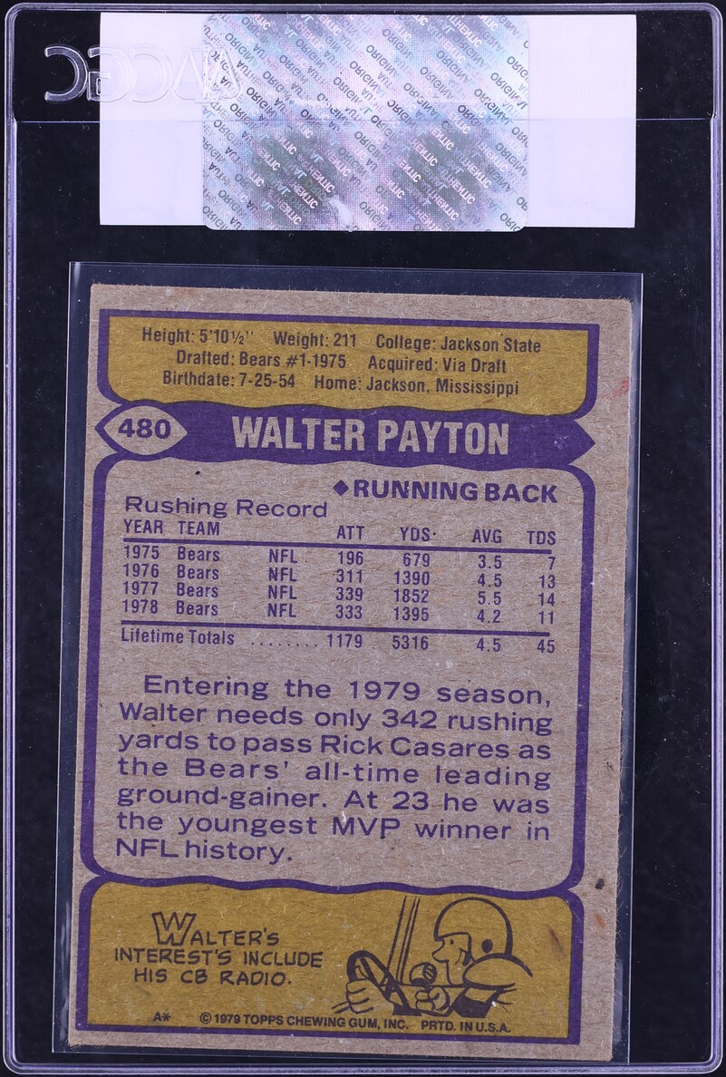 1979 Topps Football Walter Payton ALL-PRO #480 CGC AUTH