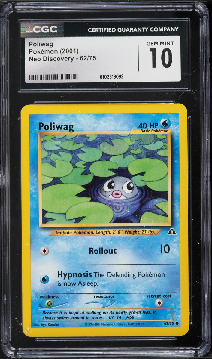 2001 Pokemon Neo Discovery Poliwag #62 CGC 10 GEM MINT