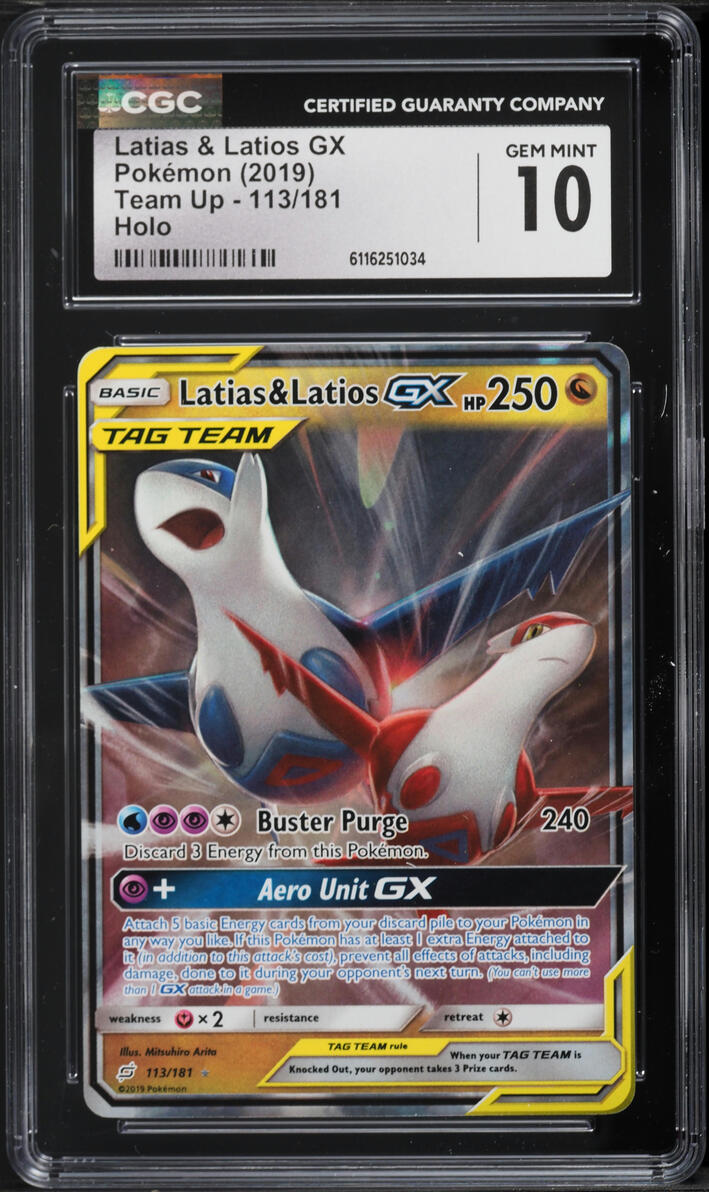 2019 Pokemon Sun & Moon Team Up Full Art Latias & Latios GX #113 CGC 10 GEM MINT