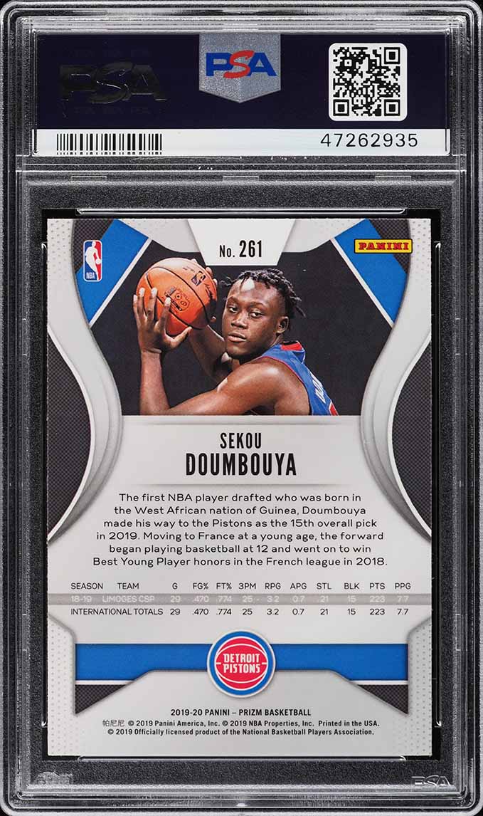 2019 Panini Prizm Sekou Doumbouya ROOKIE #261 PSA 10 GEM MINT