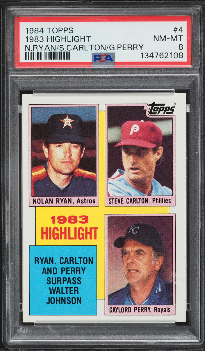 1984 Topps Nolan Ryan Steve Carlton Gaylord Perry '83 HIGHLIGHTS #4 PSA 8 NM-MT