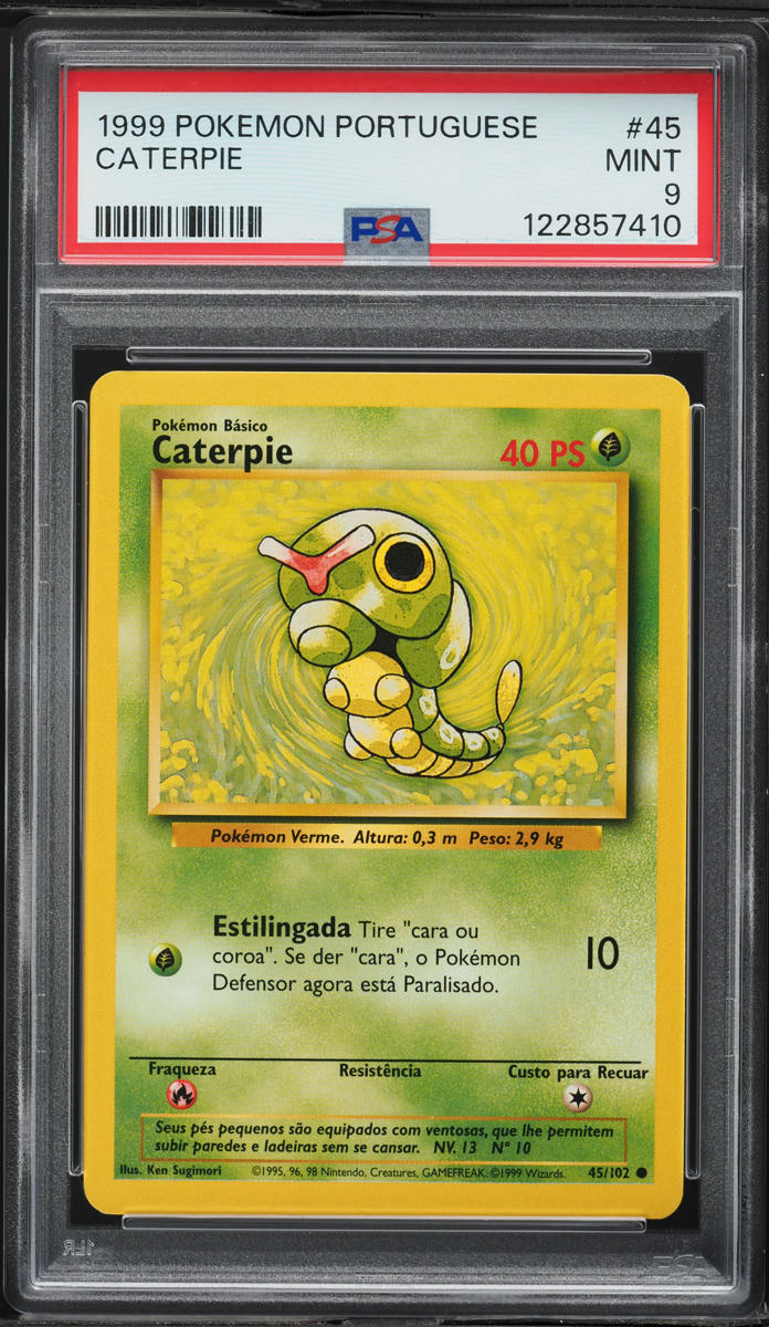 1999 Pokemon Portuguese Base Set Caterpie #45 PSA 9 MINT