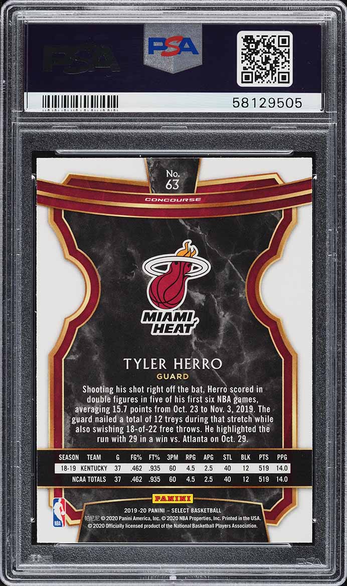 2019 Select Concourse Tyler Herro ROOKIE #63 PSA 9 MINT