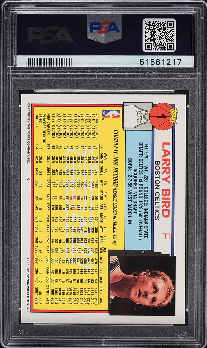 1992 Topps Gold Larry Bird #1 PSA 9 MINT