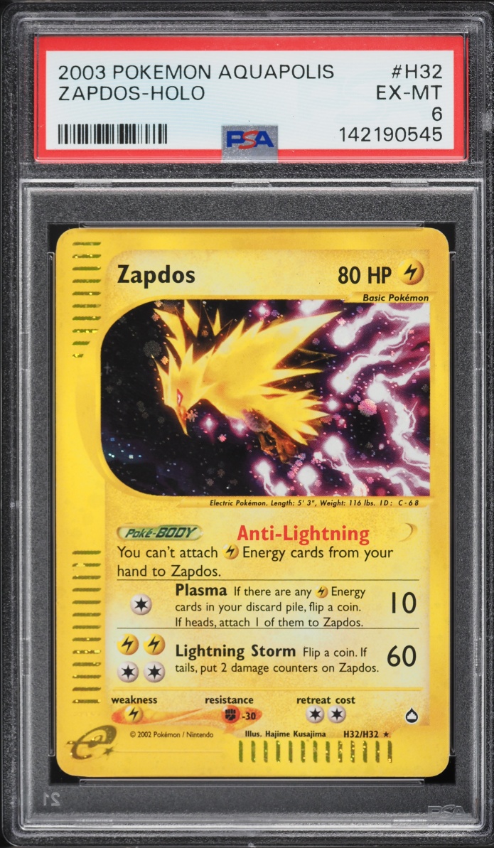 2003 Pokemon Aquapolis Holo Zapdos #H32 PSA 6 EXMT
