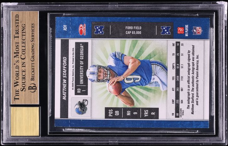 2009 Playoff Contenders Matthew Stafford ROOKIE AUTO #101 BGS 9.5 GEM MINT AUTO 10 - Photo 2