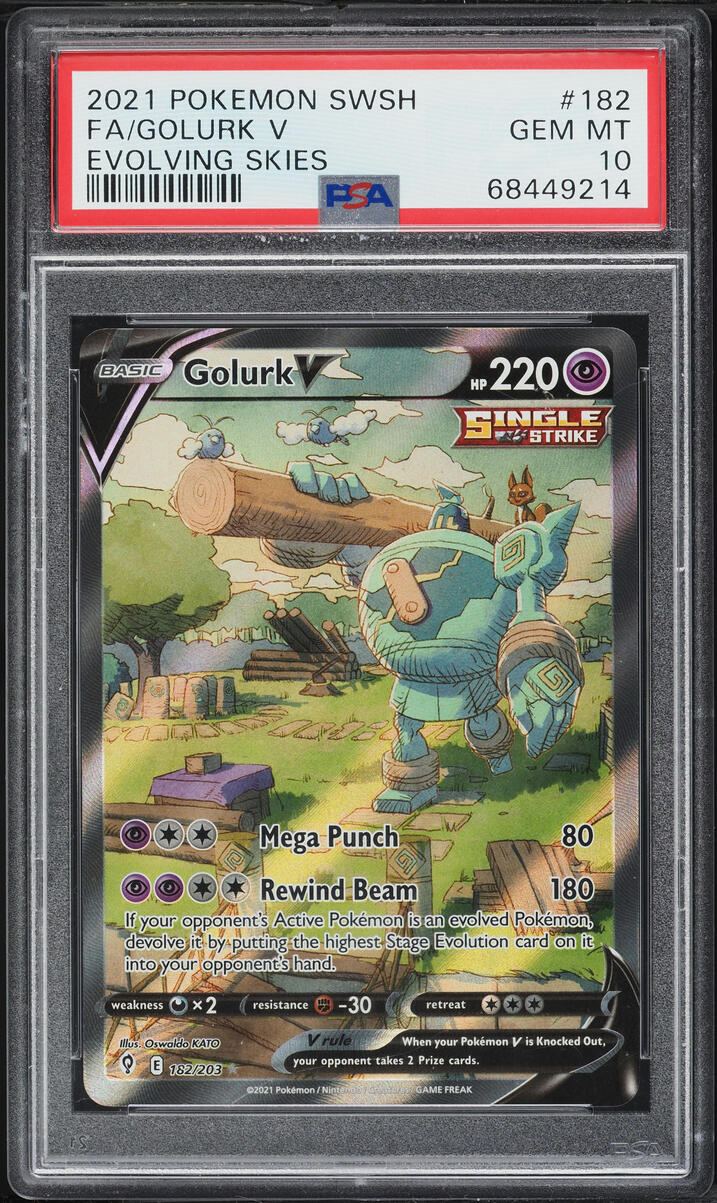 2021 Pokemon Sword & Shield Evolving Skies Full Art Golurk V #182 PSA 10 GEM MINT