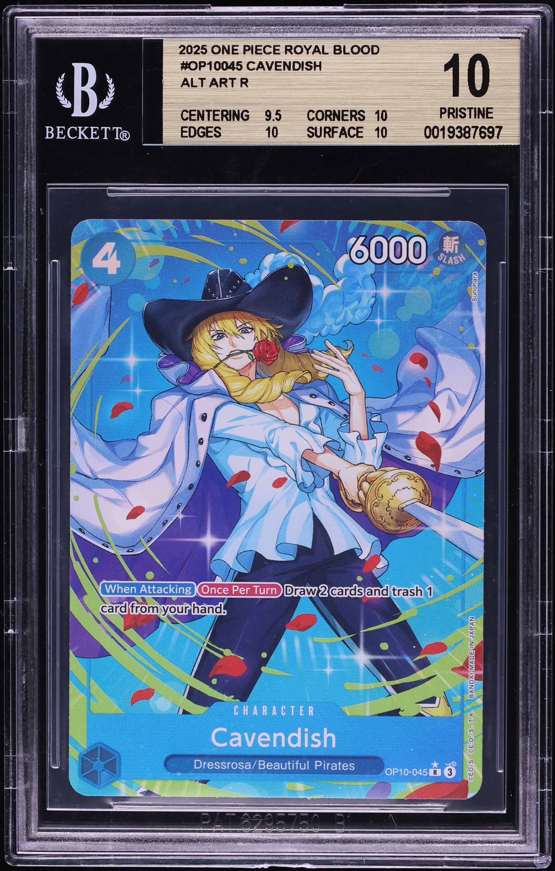 2025 One Piece Royal Blood Alt Art Cavendish #OP10-045 BGS 10 PRISTINE
