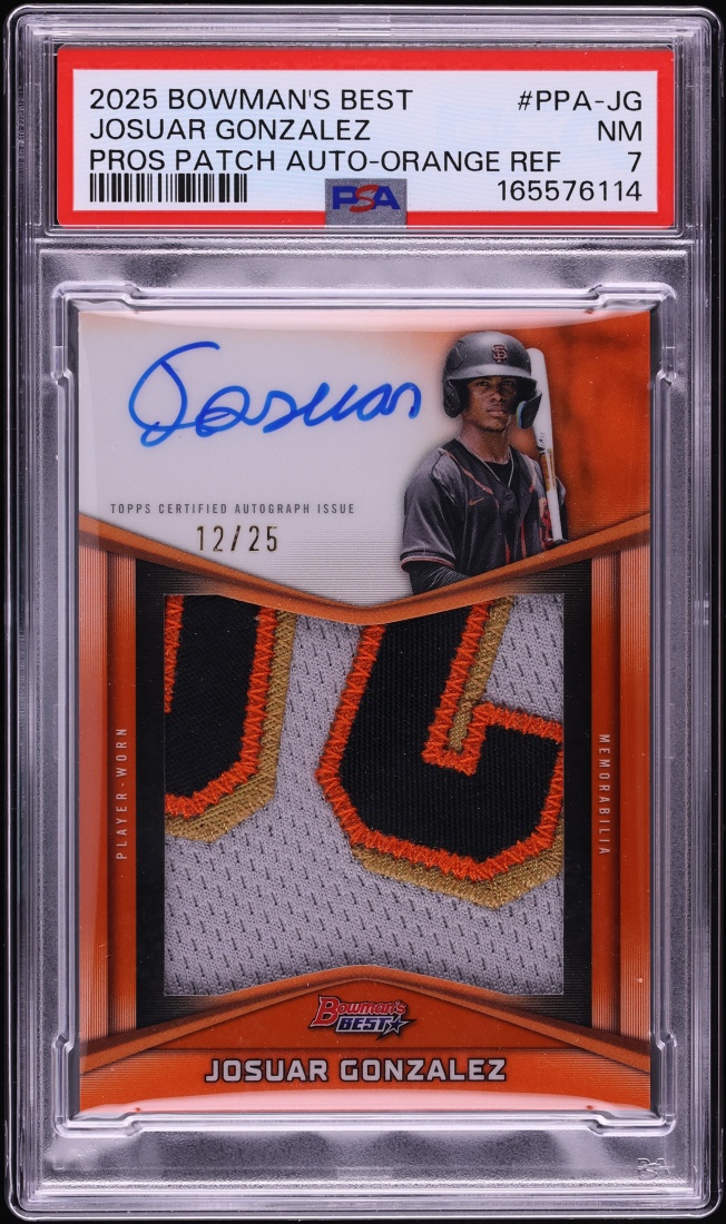 2025 Bowman's Best Orange Refractor Josuar Gonzalez PROSPECT PATCH AUTO /25 #PPA-JG PSA 7 NRMT