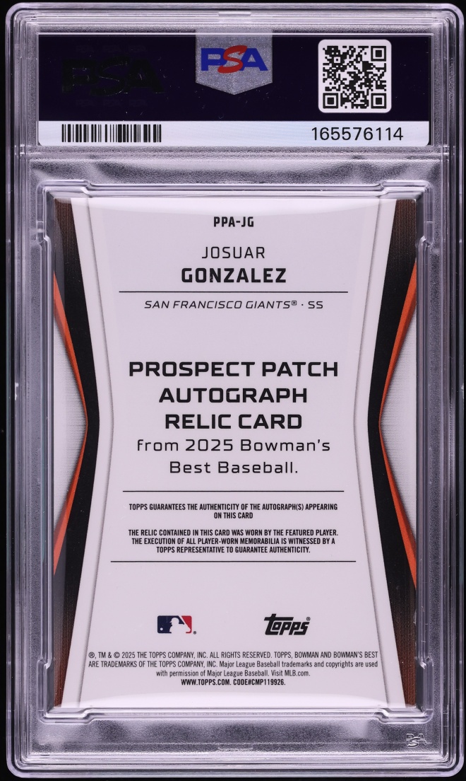 2025 Bowman's Best Orange Refractor Josuar Gonzalez PROSPECT PATCH AUTO /25 #PPA-JG PSA 7 NRMT - Photo 2