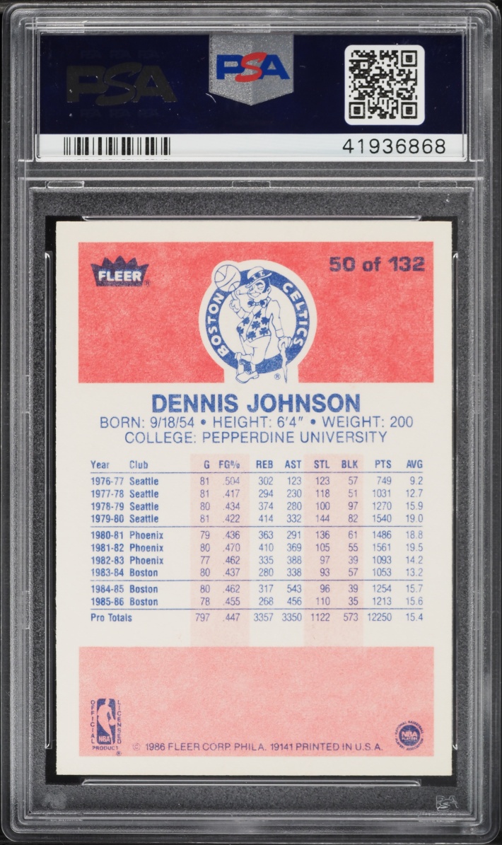 1986 Fleer Basketball Dennis Johnson #50 PSA 9 MINT