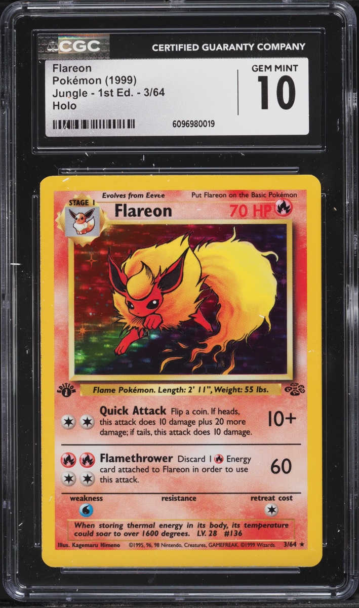 1999 Pokemon Jungle 1st Edition Holo Flareon #3 CGC 10 GEM MINT
