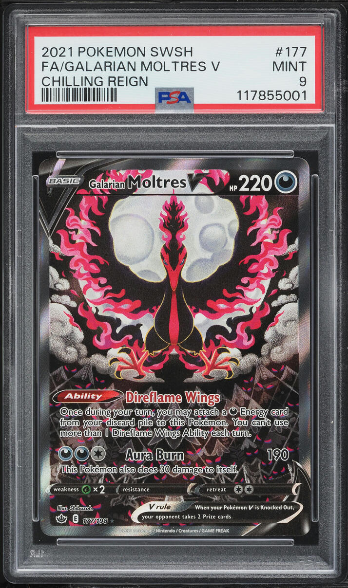 2021 Pokemon Sword & Shield Chilling Reign Alt Art Galarian Moltres V #177 PSA 9 MINT