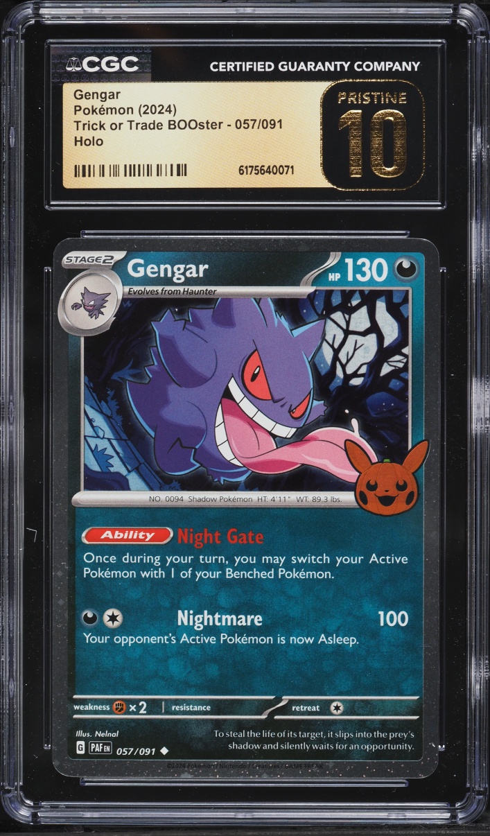 2024 Pokemon Scarlet & Violet Trick Or Trade BOOster Cosmos Holo Gengar #57 CGC 10 PRISTINE