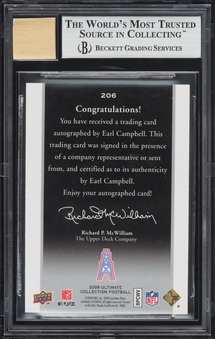 2009 Ultimate Collection '97 Legends Earl Campbell AUTO #206 BGS 9 MINT - Photo 2