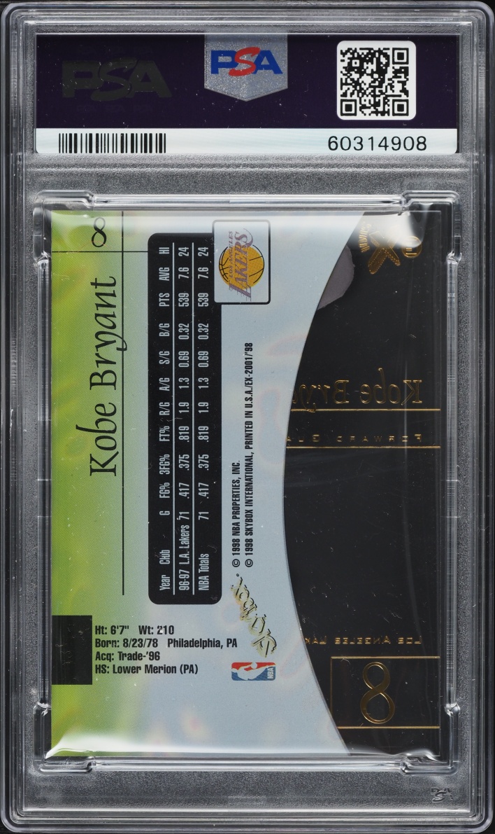 1997 Skybox E-X2001 Kobe Bryant #8 PSA 9 MINT - Photo 2