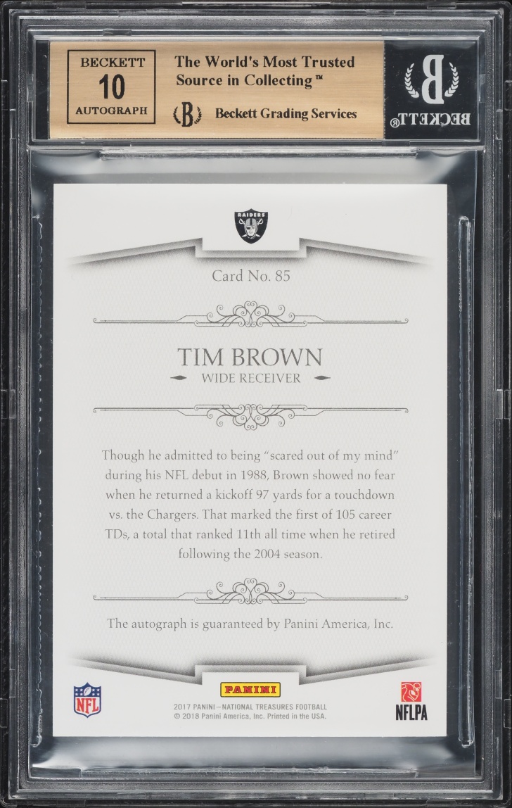 2017 National Treasures NFL Greatest Signatures Tim Brown AUTO /25 #85 BGS 9.5 GEM MINT - Photo 2