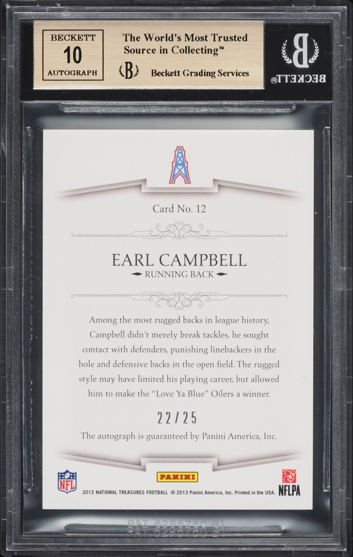 2012 National Treasures NFL Greatest Signatures Earl Campbell AUTO /25 #12 BGS 9.5 GEM MINT - Photo 2