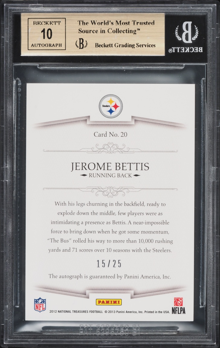 2012 National Treasures NFL Greatest Signatures Jerome Bettis AUTO /25 #20 BGS 9.5 GEM MINT - Photo 2