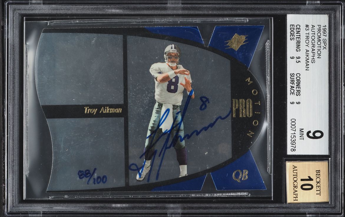 1997 SPx Promotion Die-Cut Troy Aikman AUTO /100 #3 BGS 9 MINT - Photo 1