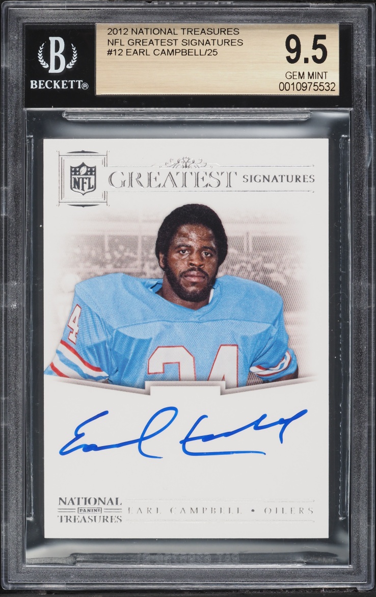 2012 National Treasures NFL Greatest Signatures Earl Campbell AUTO /25 #12 BGS 9.5 GEM MINT - Photo 1