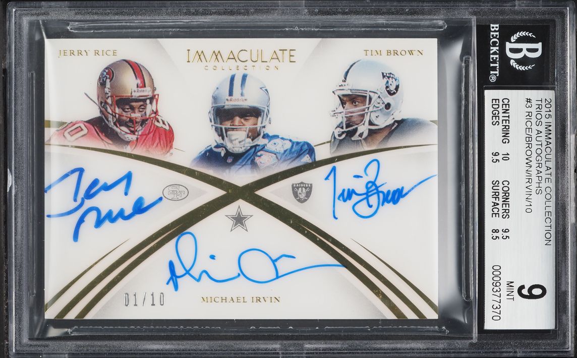 2015 Immaculate Collection Trios Jerry Rice Tim Brown Michael Irvin AUTO 1/10 #I3A-WR BGS 9 - Photo 1