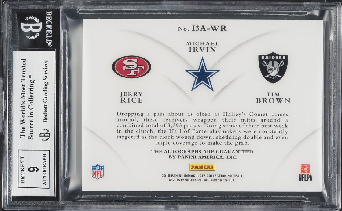 2015 Immaculate Collection Trios Jerry Rice Tim Brown Michael Irvin AUTO 1/10 #I3A-WR BGS 9 - Photo 2