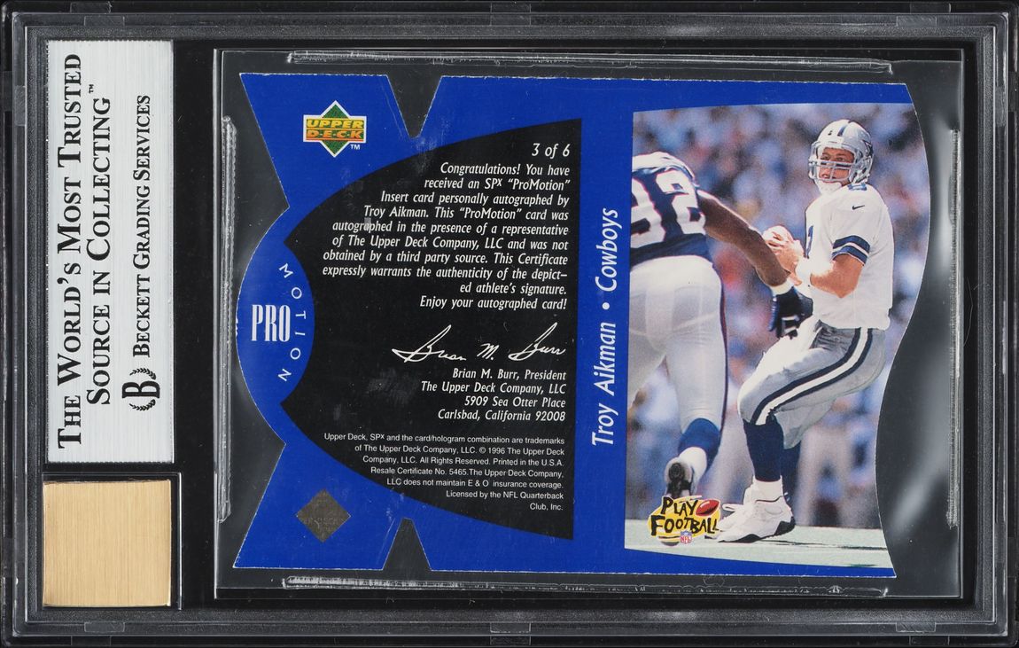 1997 SPx Promotion Die-Cut Troy Aikman AUTO /100 #3 BGS 9 MINT - Photo 2