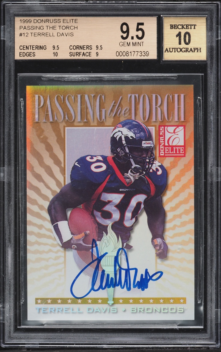 1999 Donruss Elite Passing The Torch Terrell Davis AUTO /1500 #12 BGS 9.5 GEM MINT - Photo 1