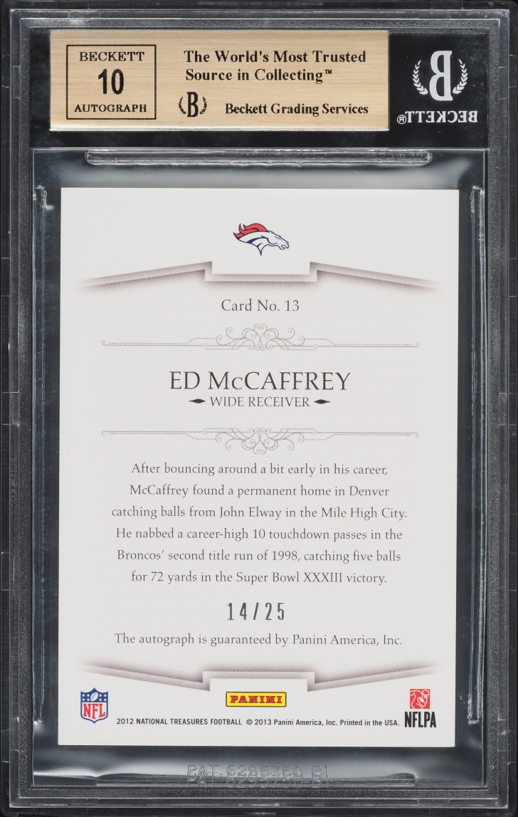 2012 National Treasures NFL Greatest Signatures Ed McCaffrey AUTO /25 #13 BGS 9.5 GEM MINT - Photo 2