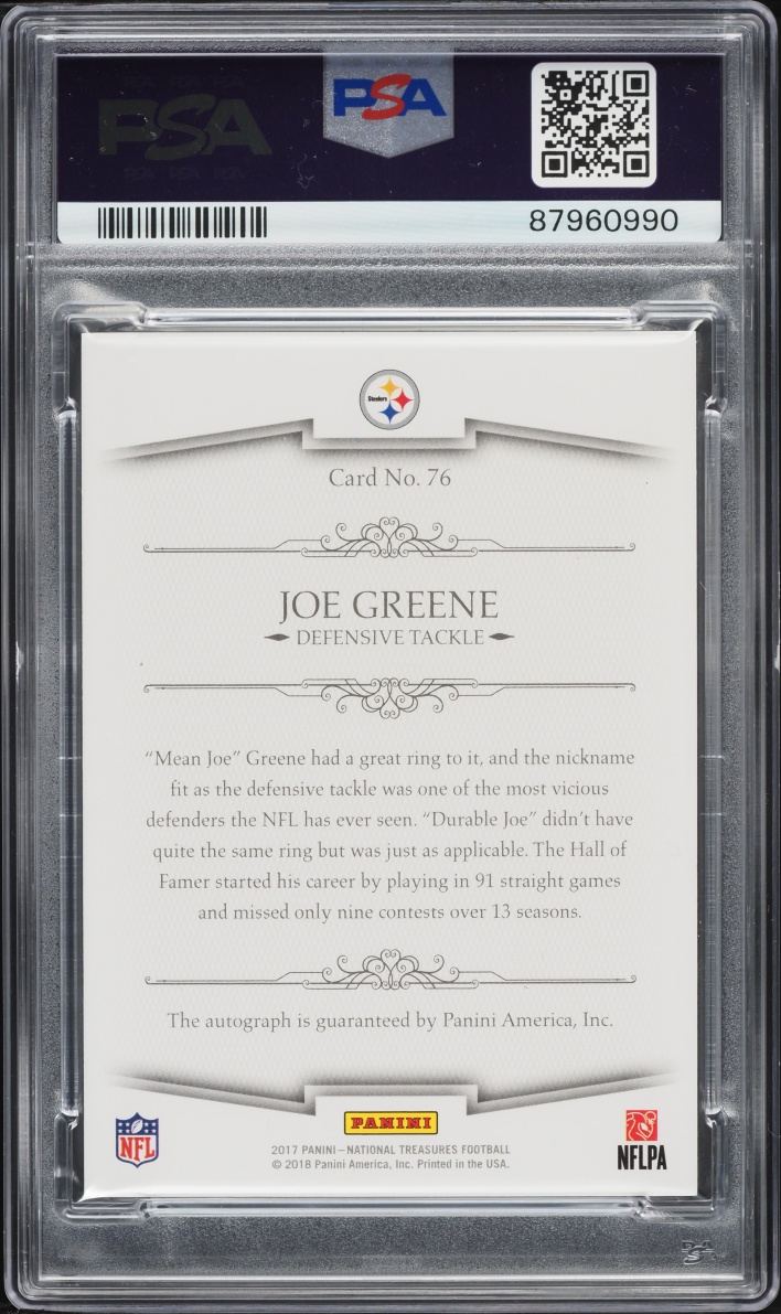 2017 National Treasures NFL Greatest Signatures Joe Greene AUTO /25 #76 PSA 10 GEM MINT - Photo 2