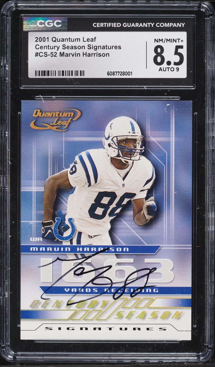 2001 Quantum Leaf Century Season Signatures Marvin Harrison AUTO /21 #CS-52 CGC 8.5 NM-MT+ - Photo 1