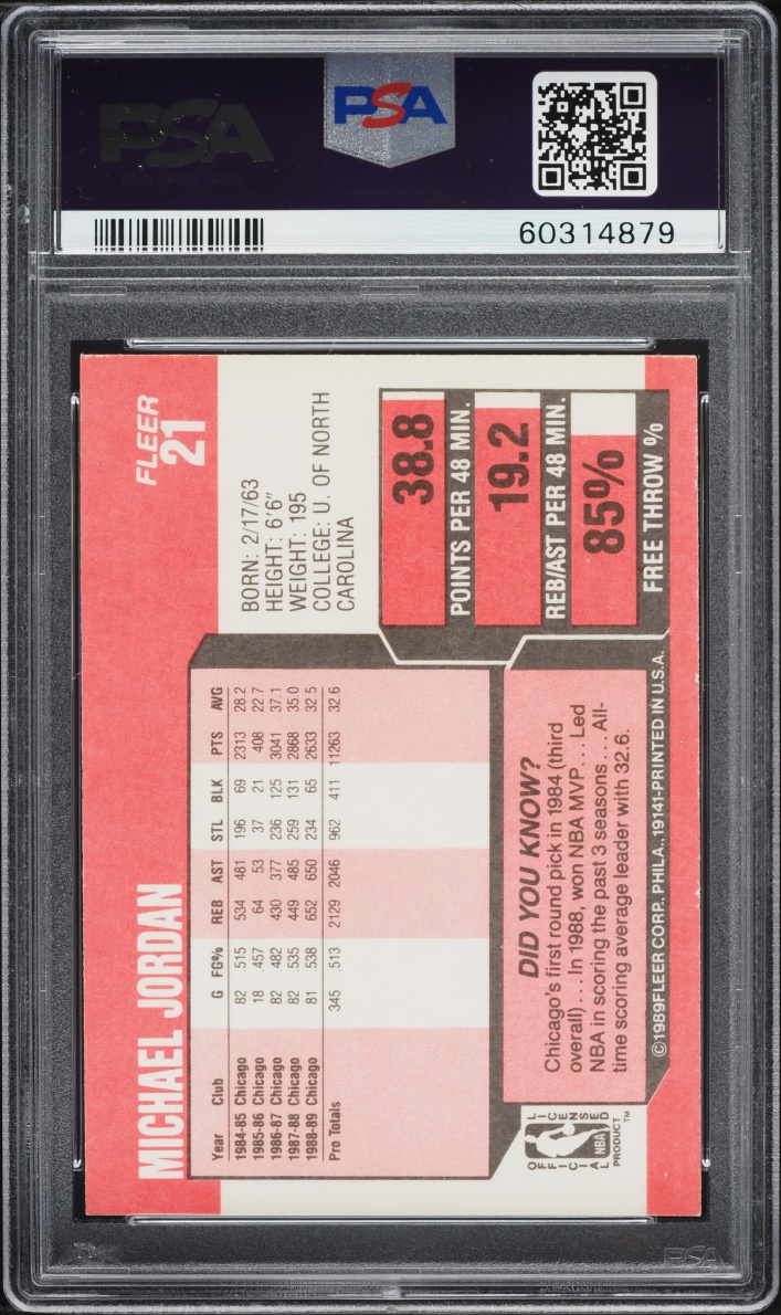 1989 Fleer Basketball Michael Jordan #21 PSA 9 MINT - Photo 2