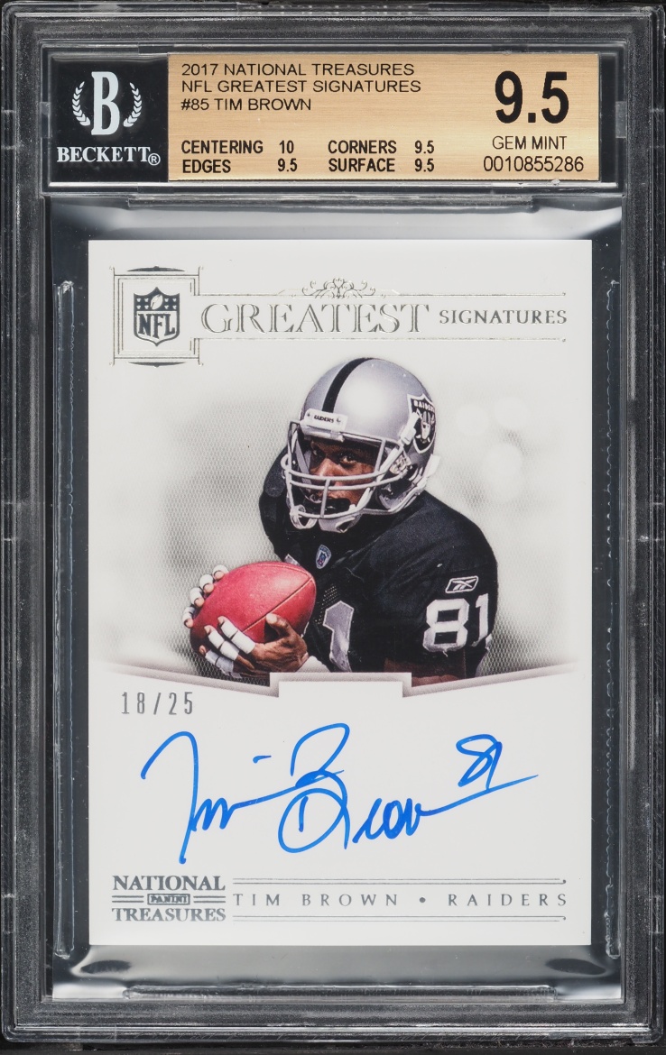 2017 National Treasures NFL Greatest Signatures Tim Brown AUTO /25 #85 BGS 9.5 GEM MINT - Photo 1