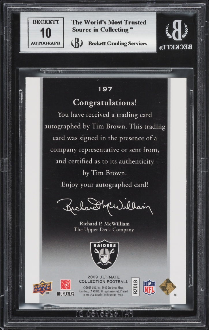 2009 Ultimate Collection '97 Legends Tim Brown AUTO #197 BGS 9 MINT - Photo 2