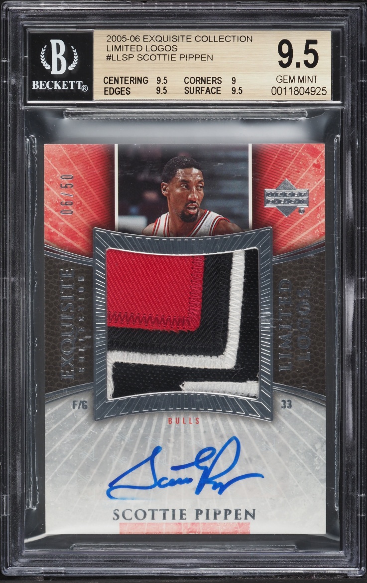 2005 Exquisite Collection Limited Logos Scottie Pippen PATCH AUTO /50 #LL-SP BGS 9.5 GEM MINT - Photo 1